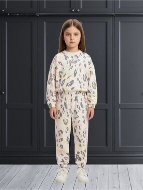 adidas Cream Leopard-Print Kids Set with Pink and Yellow Accents
